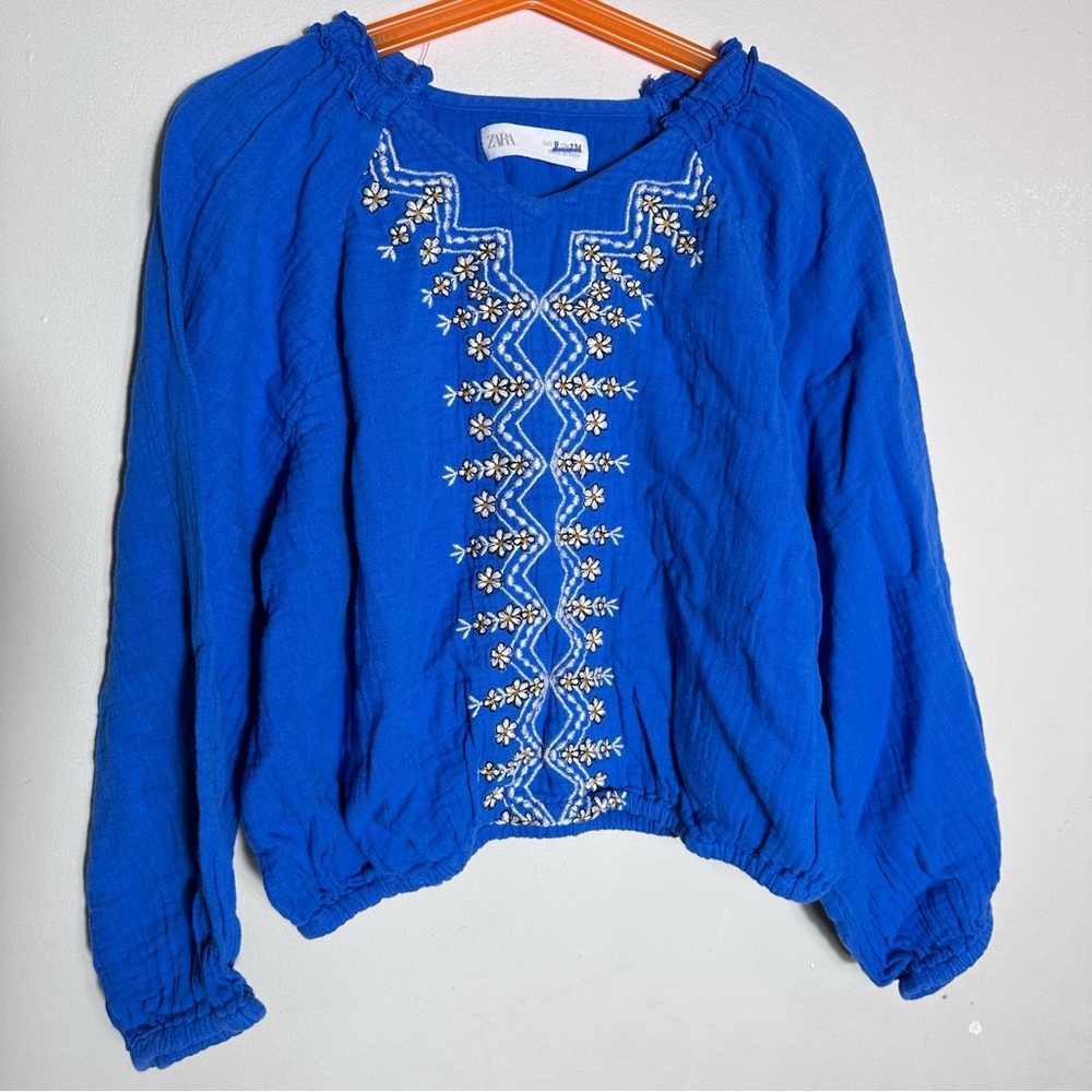 Zara Royal Blue Embroidered Blouse